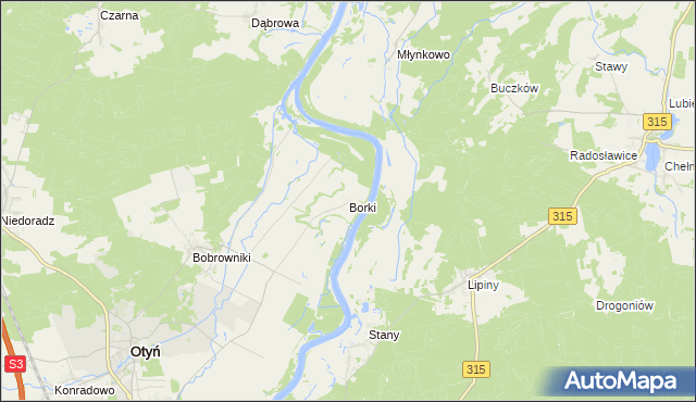 mapa Borki gmina Otyń, Borki gmina Otyń na mapie Targeo
