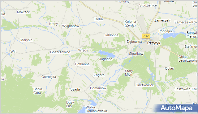 mapa Jagodno gmina Przytyk, Jagodno gmina Przytyk na mapie Targeo