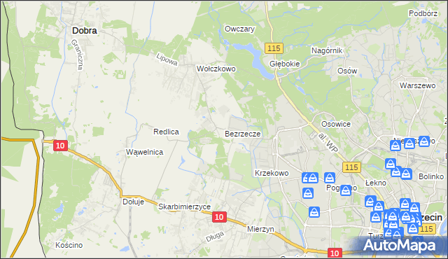 mapa Bezrzecze, Bezrzecze na mapie Targeo