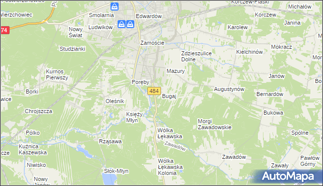 mapa Bugaj gmina Bełchatów, Bugaj gmina Bełchatów na mapie Targeo