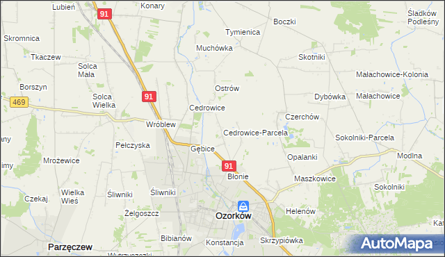 mapa Cedrowice-Parcela, Cedrowice-Parcela na mapie Targeo