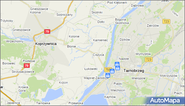 mapa Ciszyca gmina Koprzywnica, Ciszyca gmina Koprzywnica na mapie Targeo