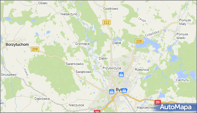 mapa Dąbki gmina Bytów, Dąbki gmina Bytów na mapie Targeo