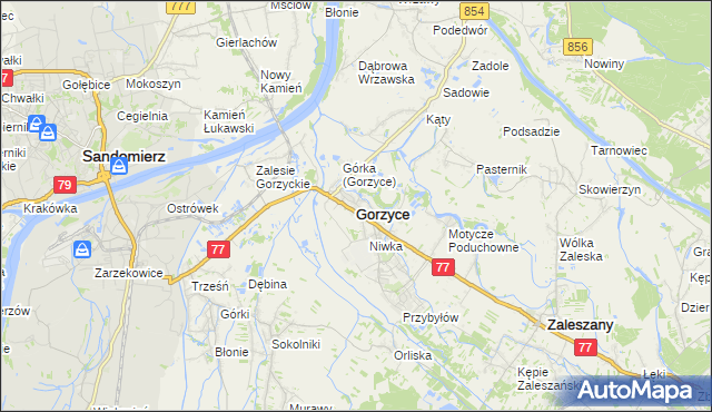 mapa Gorzyce powiat tarnobrzeski, Gorzyce powiat tarnobrzeski na mapie Targeo