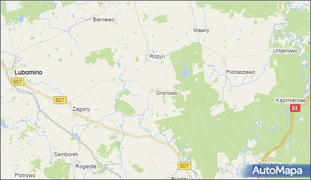 mapa Gronowo gmina Lubomino, Gronowo gmina Lubomino na mapie Targeo