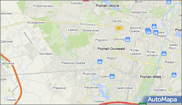 mapa Grunwald gmina Poznań, Grunwald gmina Poznań na mapie Targeo