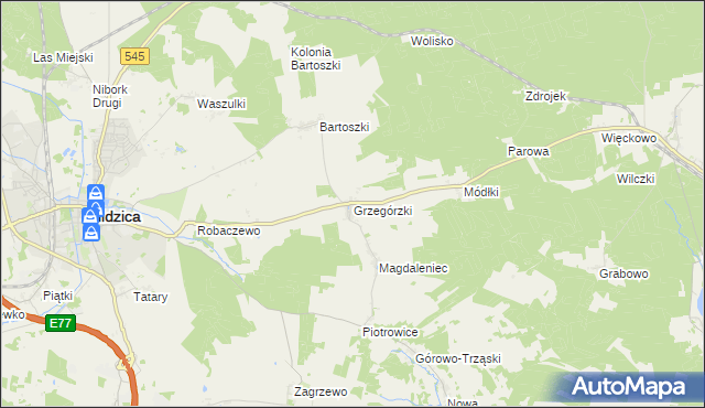 mapa Grzegórzki gmina Nidzica, Grzegórzki gmina Nidzica na mapie Targeo