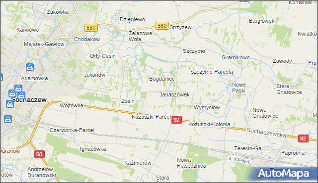 mapa Janaszówek, Janaszówek na mapie Targeo