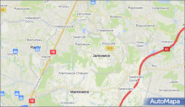 mapa Jankowice gmina Świerklany, Jankowice gmina Świerklany na mapie Targeo