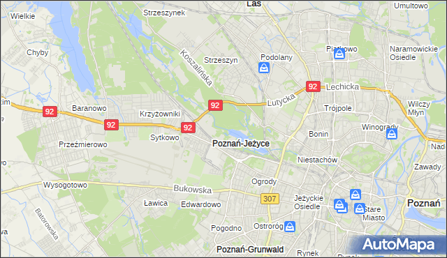 mapa Jeżyce gmina Poznań, Jeżyce gmina Poznań na mapie Targeo