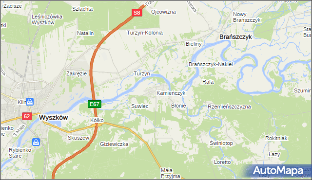 mapa Kamieńczyk gmina Wyszków, Kamieńczyk gmina Wyszków na mapie Targeo