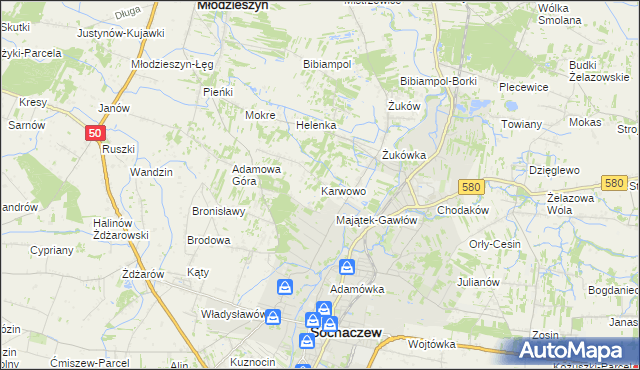 mapa Karwowo gmina Sochaczew, Karwowo gmina Sochaczew na mapie Targeo