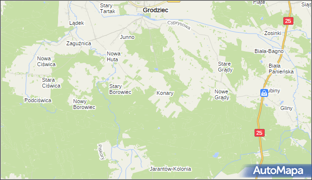 mapa Konary gmina Grodziec, Konary gmina Grodziec na mapie Targeo