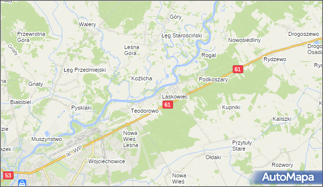 mapa Laskowiec gmina Rzekuń, Laskowiec gmina Rzekuń na mapie Targeo