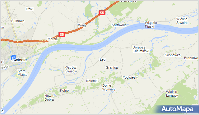 mapa Łęg gmina Chełmno, Łęg gmina Chełmno na mapie Targeo