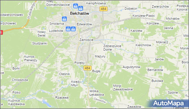 mapa Mazury gmina Bełchatów, Mazury gmina Bełchatów na mapie Targeo