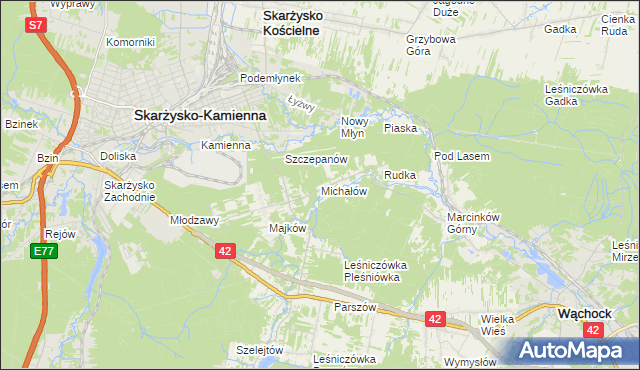 mapa Michałów gmina Skarżysko Kościelne, Michałów gmina Skarżysko Kościelne na mapie Targeo
