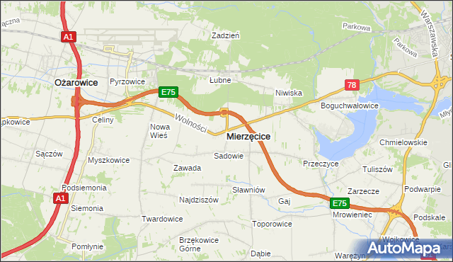 mapa Mierzęcice, Mierzęcice na mapie Targeo