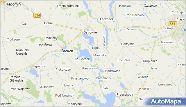 mapa Mościska gmina Brzuze, Mościska gmina Brzuze na mapie Targeo