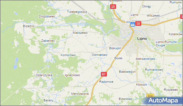 mapa Ośmiałowo gmina Lipno, Ośmiałowo gmina Lipno na mapie Targeo