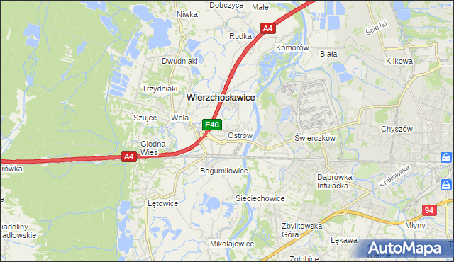 mapa Ostrów gmina Wierzchosławice, Ostrów gmina Wierzchosławice na mapie Targeo