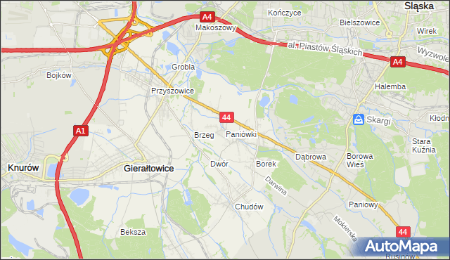 mapa Paniówki, Paniówki na mapie Targeo