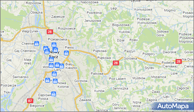 mapa Piątkowa gmina Chełmiec, Piątkowa gmina Chełmiec na mapie Targeo