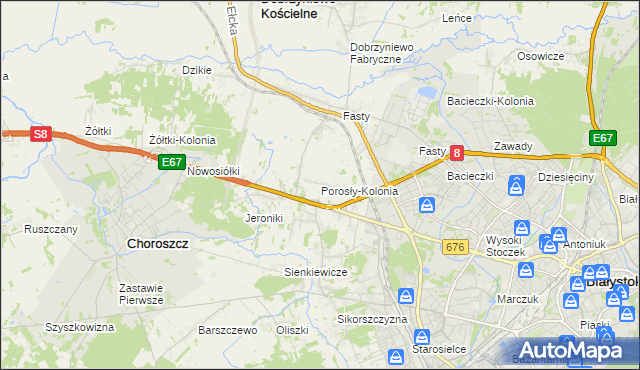 mapa Porosły-Kolonia, Porosły-Kolonia na mapie Targeo