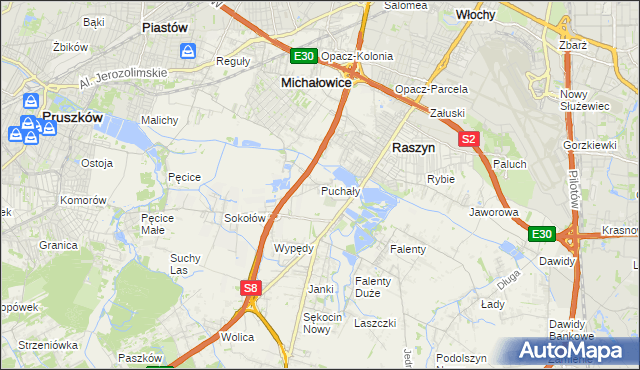 mapa Puchały gmina Raszyn, Puchały gmina Raszyn na mapie Targeo