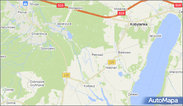 mapa Rekowo gmina Kobylanka, Rekowo gmina Kobylanka na mapie Targeo