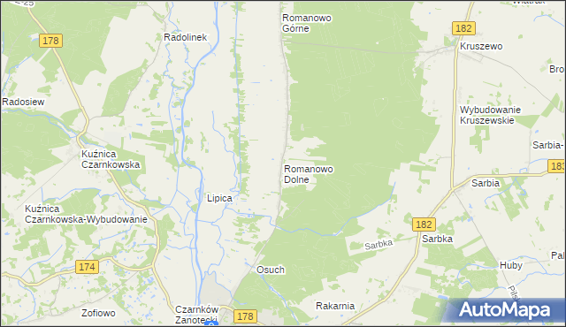 mapa Romanowo Dolne, Romanowo Dolne na mapie Targeo