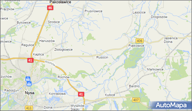 mapa Rusocin gmina Nysa, Rusocin gmina Nysa na mapie Targeo