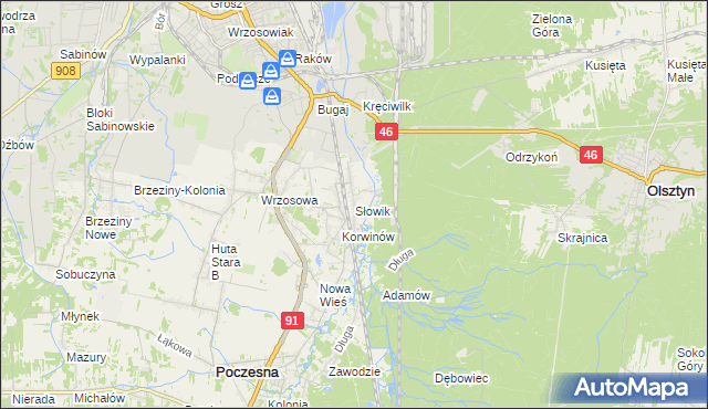 mapa Słowik gmina Poczesna, Słowik gmina Poczesna na mapie Targeo