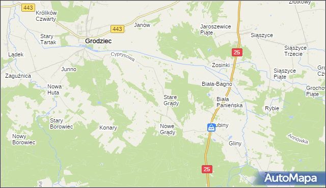 mapa Stare Grądy gmina Grodziec, Stare Grądy gmina Grodziec na mapie Targeo