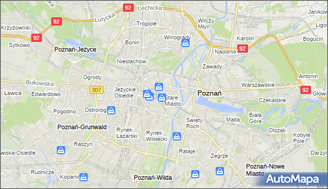 mapa Stare Miasto gmina Poznań, Stare Miasto gmina Poznań na mapie Targeo