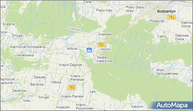 mapa Święta Katarzyna gmina Bodzentyn, Święta Katarzyna gmina Bodzentyn na mapie Targeo