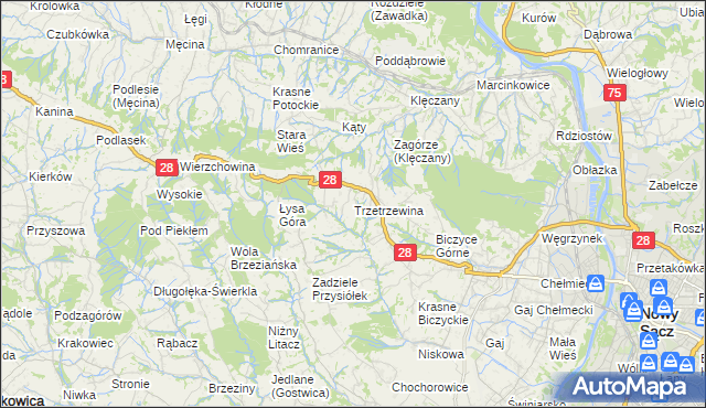 mapa Trzetrzewina, Trzetrzewina na mapie Targeo