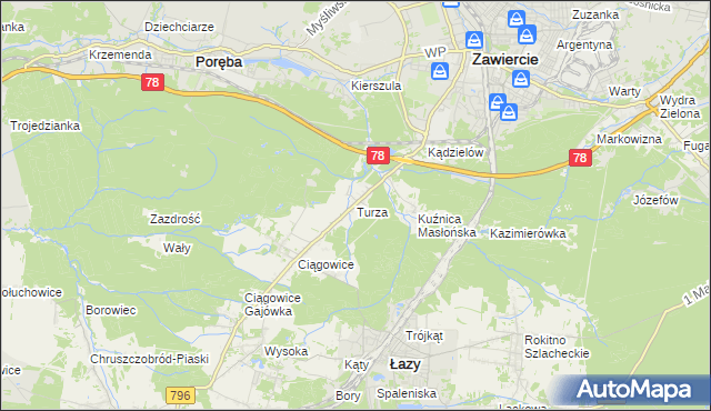 mapa Turza gmina Łazy, Turza gmina Łazy na mapie Targeo