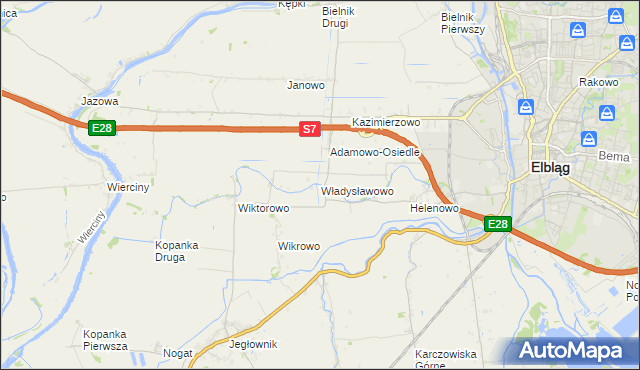 mapa Władysławowo gmina Elbląg, Władysławowo gmina Elbląg na mapie Targeo