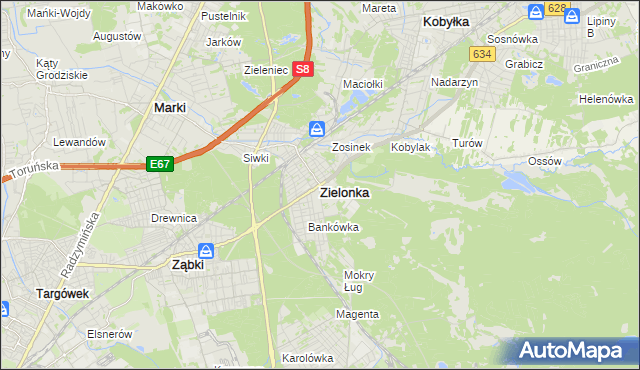 mapa Zielonka powiat wołomiński, Zielonka powiat wołomiński na mapie Targeo