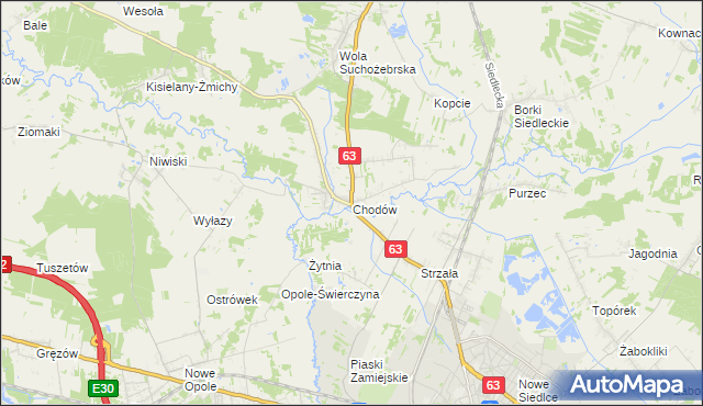 mapa Chodów gmina Siedlce, Chodów gmina Siedlce na mapie Targeo