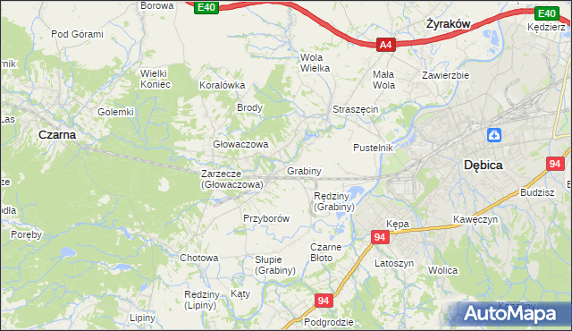 mapa Grabiny gmina Czarna, Grabiny gmina Czarna na mapie Targeo