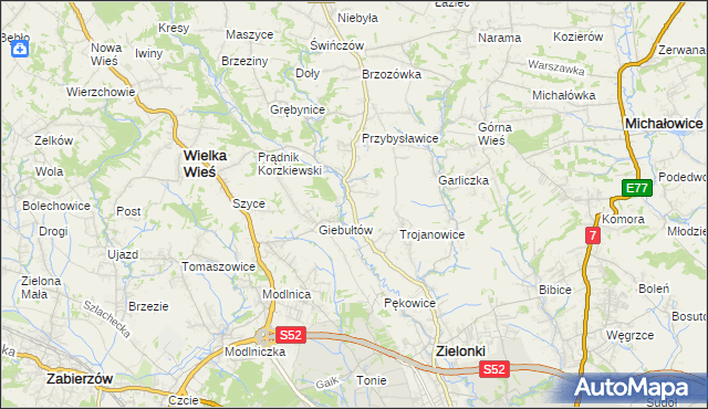 mapa Januszowice gmina Zielonki, Januszowice gmina Zielonki na mapie Targeo