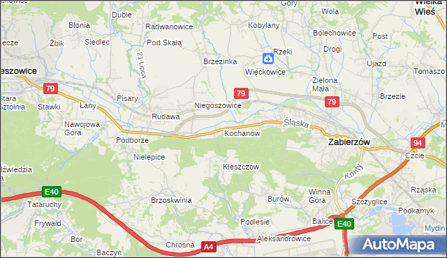 mapa Kochanów gmina Zabierzów, Kochanów gmina Zabierzów na mapie Targeo
