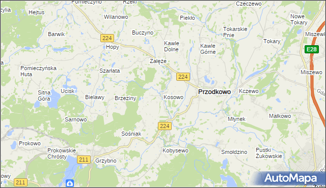 mapa Kosowo gmina Przodkowo, Kosowo gmina Przodkowo na mapie Targeo