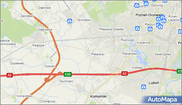 mapa Plewiska gmina Komorniki, Plewiska gmina Komorniki na mapie Targeo