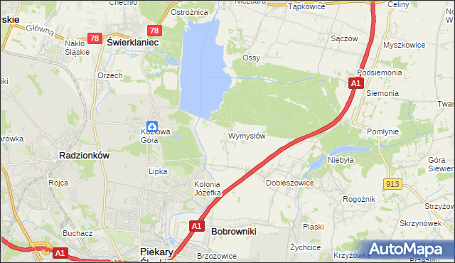 mapa Wymysłów gmina Bobrowniki, Wymysłów gmina Bobrowniki na mapie Targeo