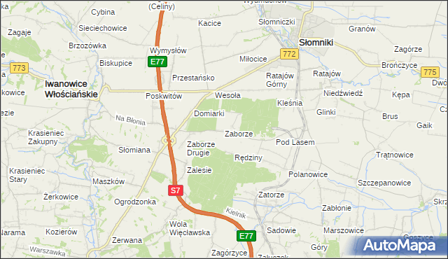 mapa Zaborze gmina Słomniki, Zaborze gmina Słomniki na mapie Targeo