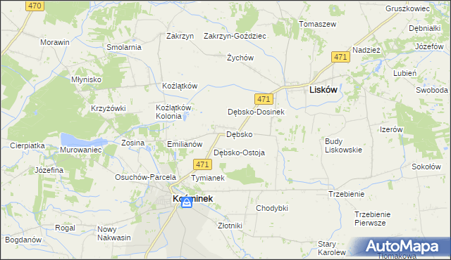 mapa Dębsko gmina Koźminek, Dębsko gmina Koźminek na mapie Targeo