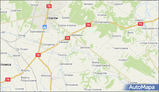 mapa Janików gmina Ożarów, Janików gmina Ożarów na mapie Targeo